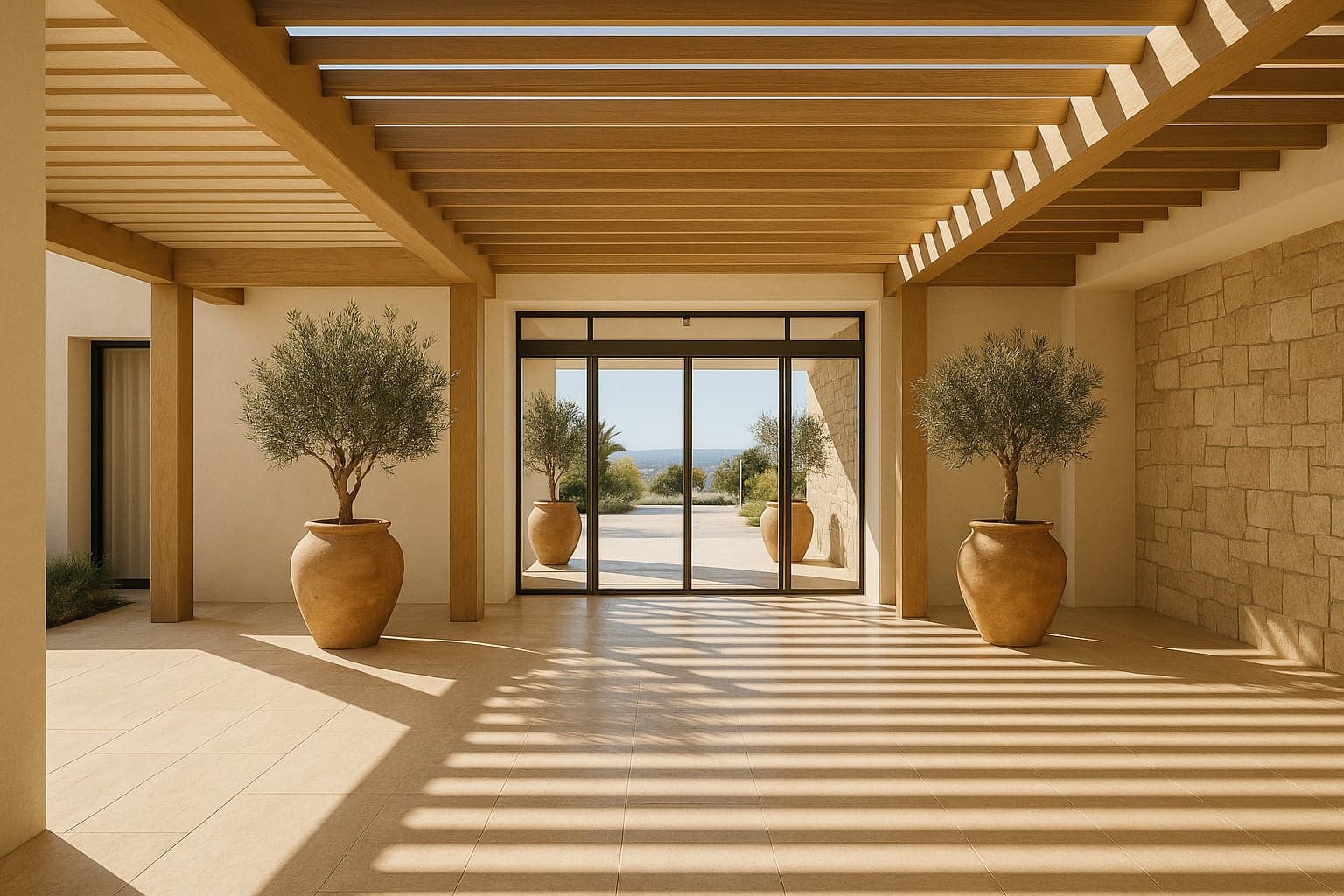 Shaded Arrival — Hospitality architecture project in Rhodes, Kolympia